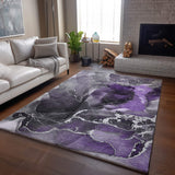 9' X 12' Purple And Charcoal Abstract Washable Area Rug With UV Protection - HomeRoots - Flyclothing LLC
