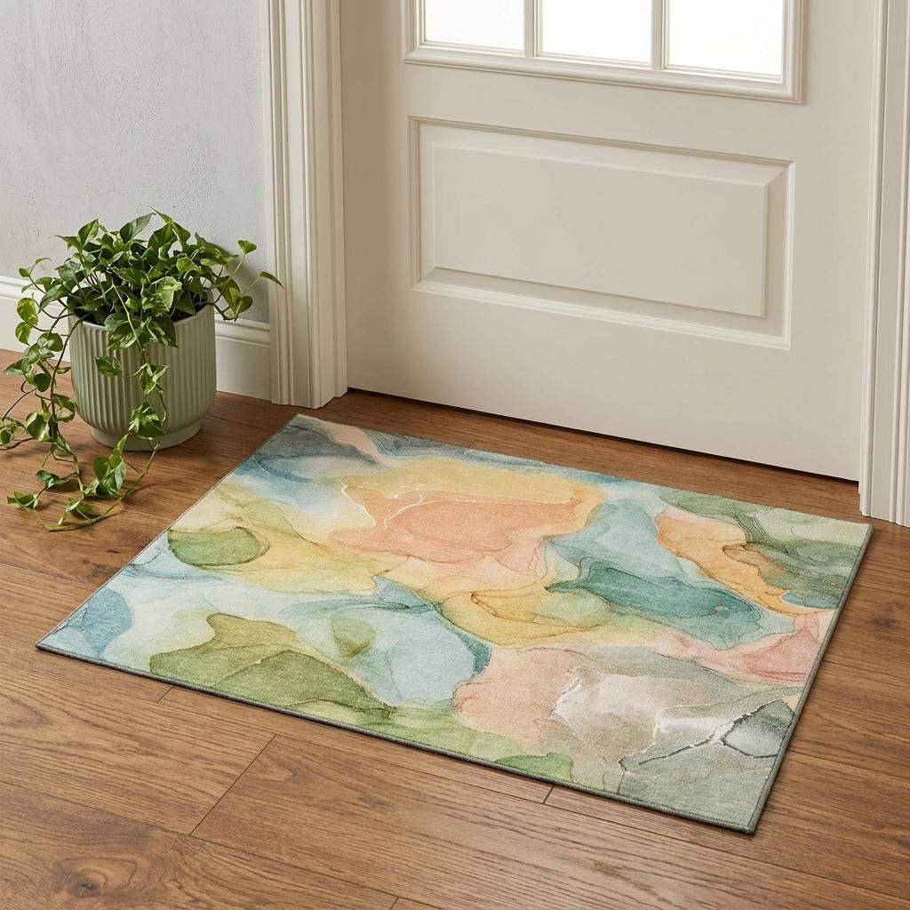 3' X 5' Blue Green And Orange Abstract Washable Area Rug With UV Protection - HomeRoots - Flyclothing LLC