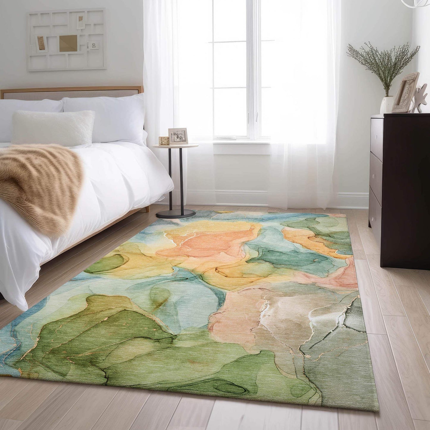 5' X 8' Blue Green And Orange Abstract Washable Area Rug With UV Protection - HomeRoots - Flyclothing LLC