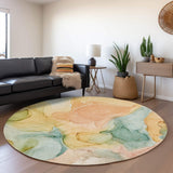 8' Blue Green And Orange Abstract Washable Round Rug With UV Protection - HomeRoots - Flyclothing LLC