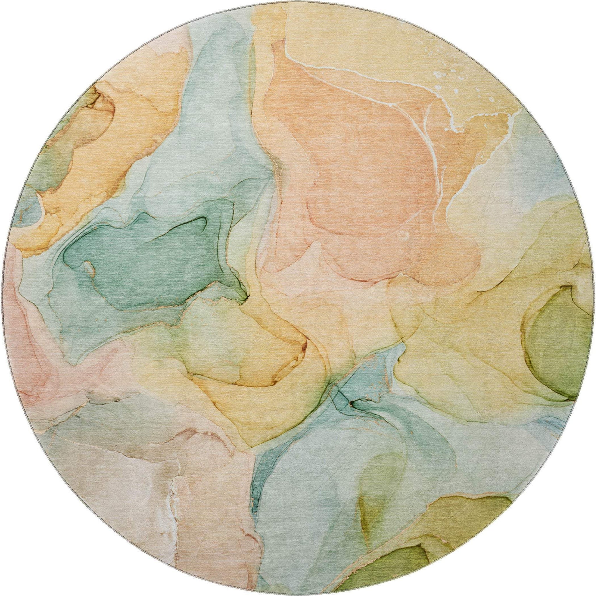 8' Blue Green And Orange Abstract Washable Round Rug With UV Protection - HomeRoots - Flyclothing LLC