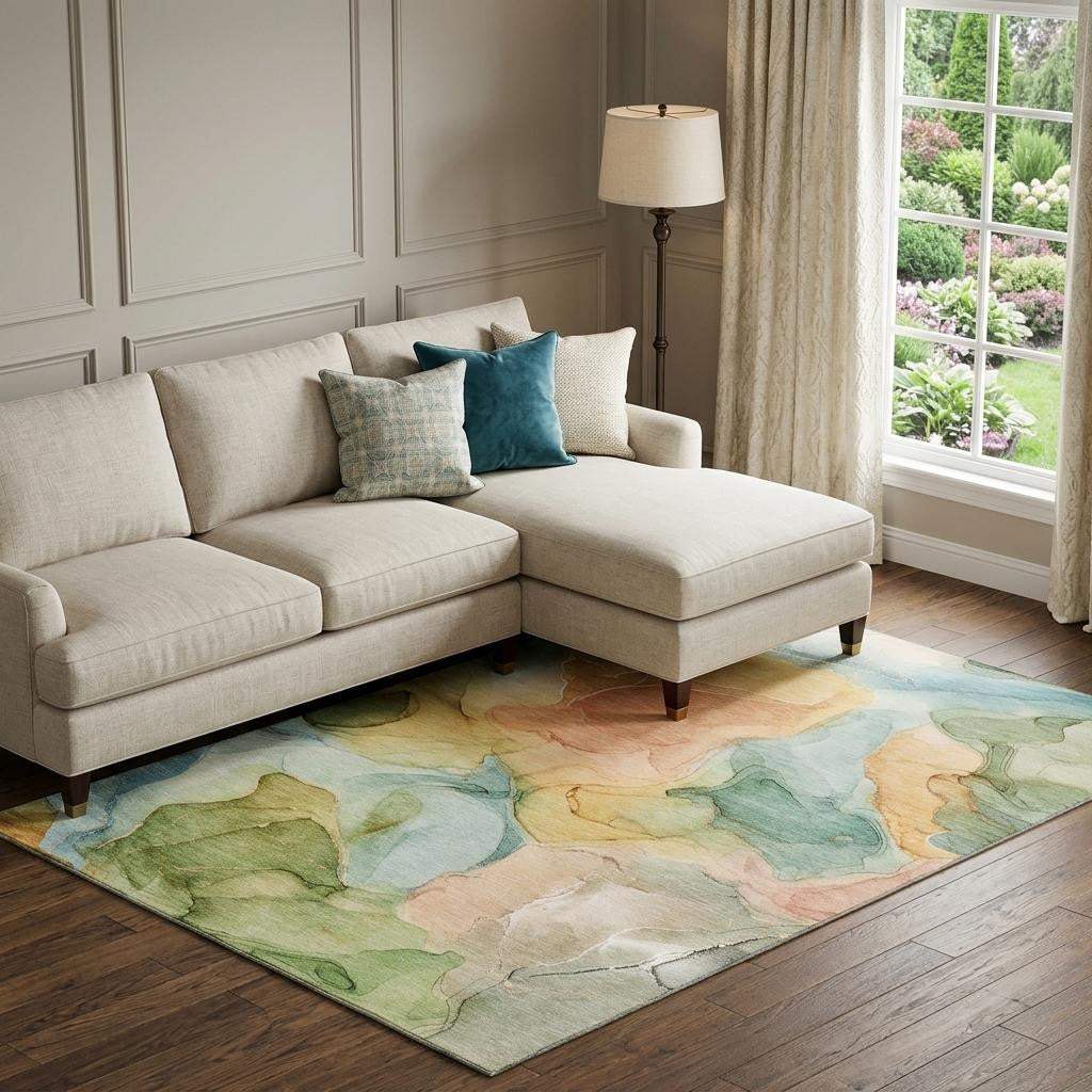 9' X 12' Blue Green And Orange Abstract Washable Area Rug With UV Protection - HomeRoots - Flyclothing LLC
