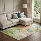 9' X 12' Blue Green And Orange Abstract Washable Area Rug With UV Protection - HomeRoots - Flyclothing LLC