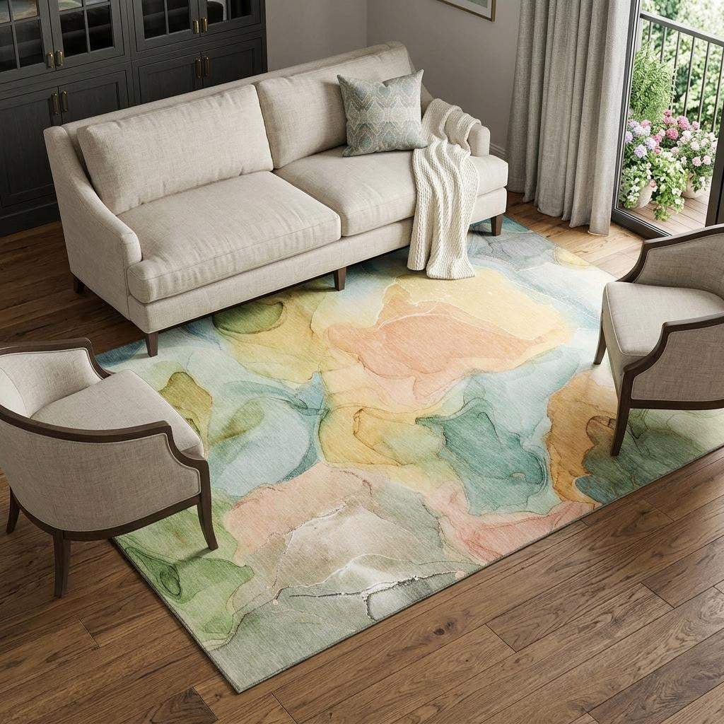 10' X 14' Blue Green And Orange Abstract Washable Area Rug With UV Protection - HomeRoots - Flyclothing LLC