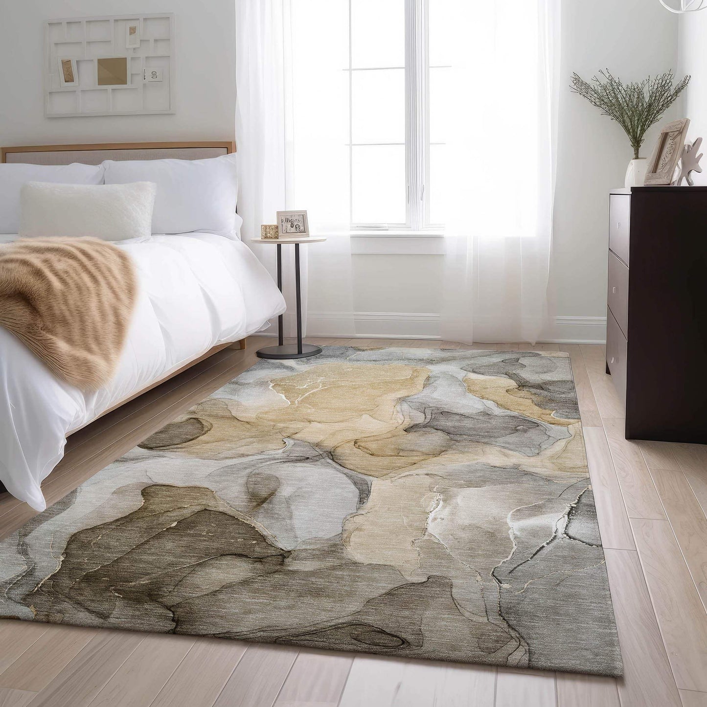 3' X 5' Brown Gray And Ivory Abstract Washable Area Rug With UV Protection - HomeRoots - Flyclothing LLC