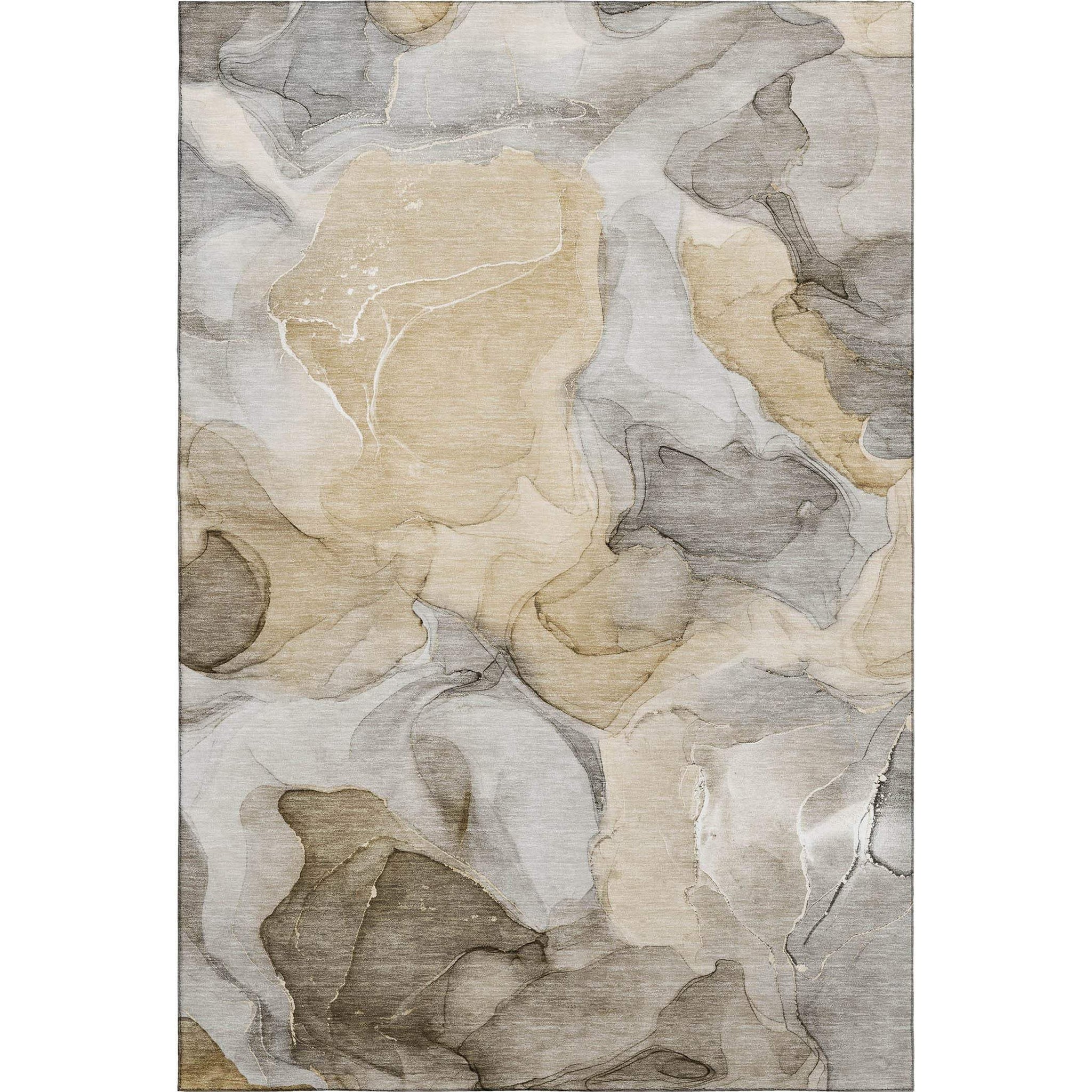 5' X 8' Brown Gray And Ivory Abstract Washable Area Rug With UV Protection - HomeRoots - Flyclothing LLC