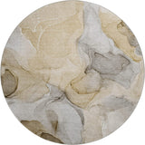 8' Brown Gray And Ivory Abstract Washable Round Rug With UV Protection - HomeRoots - Flyclothing LLC