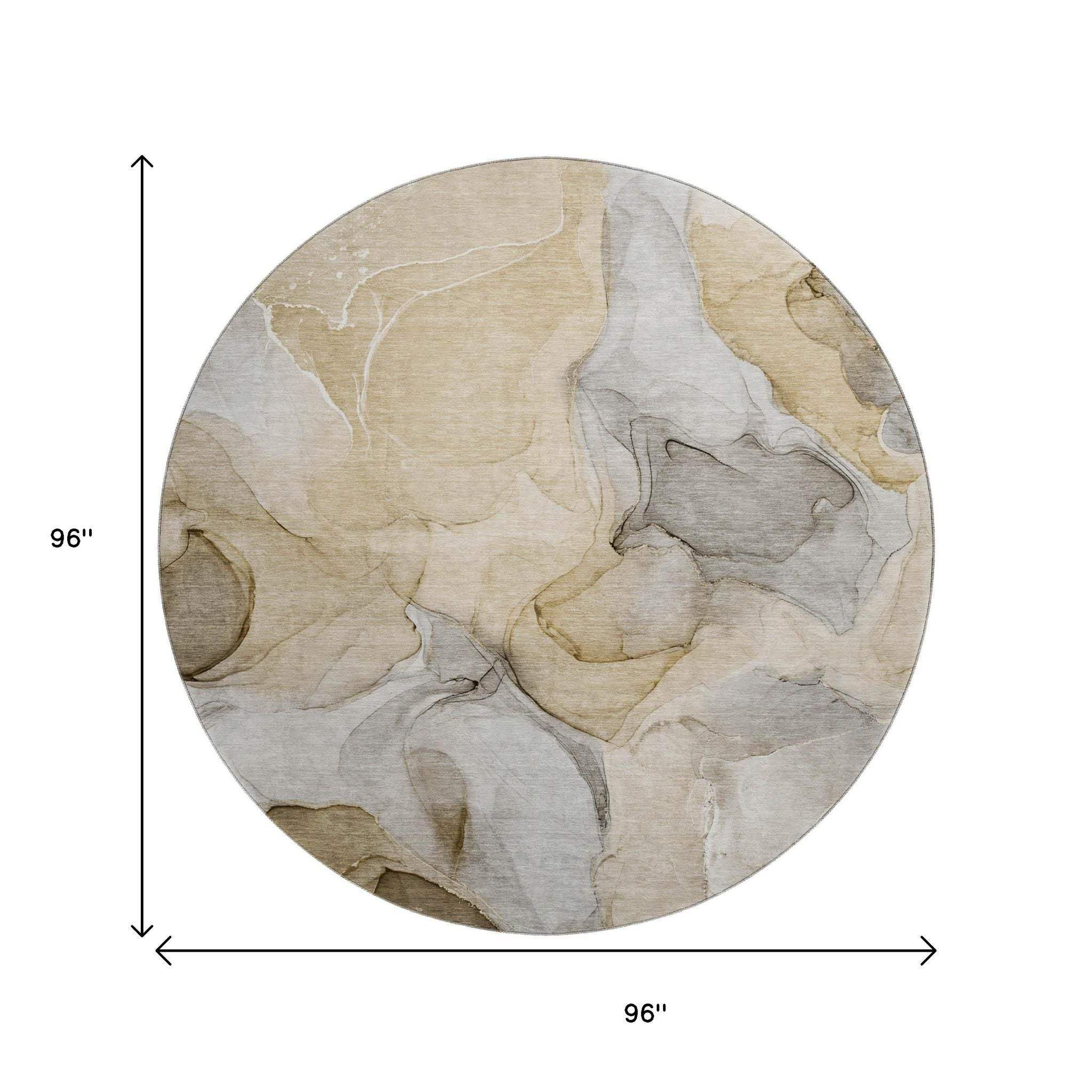 8' Brown Gray And Ivory Abstract Washable Round Rug With UV Protection - HomeRoots - Flyclothing LLC