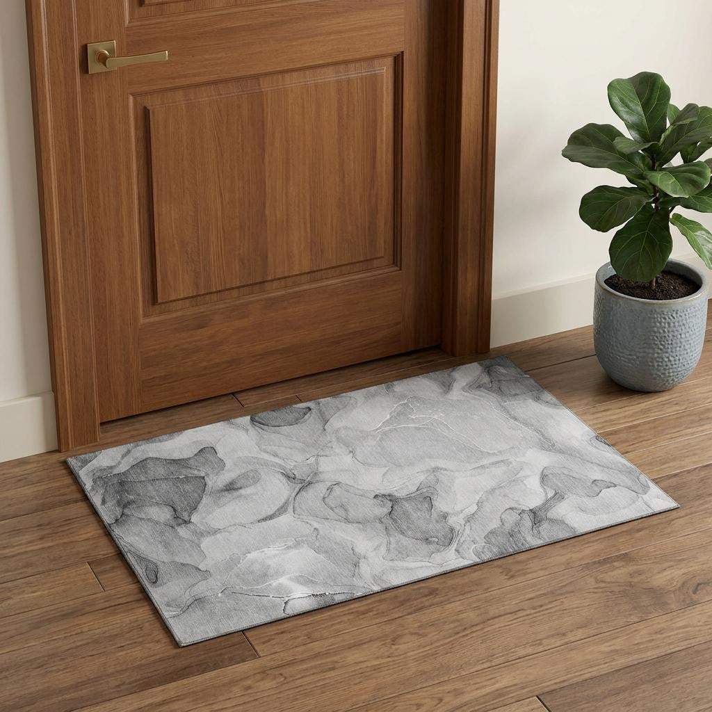 3' X 5' Gray And Ivory Abstract Washable Area Rug With UV Protection - HomeRoots - Flyclothing LLC