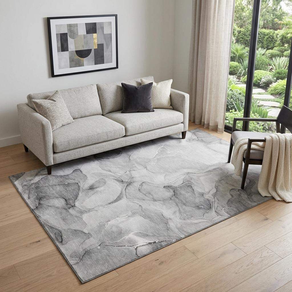 5' X 8' Gray And Ivory Abstract Washable Area Rug With UV Protection - HomeRoots - Flyclothing LLC