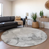 8' Gray And Ivory Abstract Washable Round Rug With UV Protection - HomeRoots - Flyclothing LLC