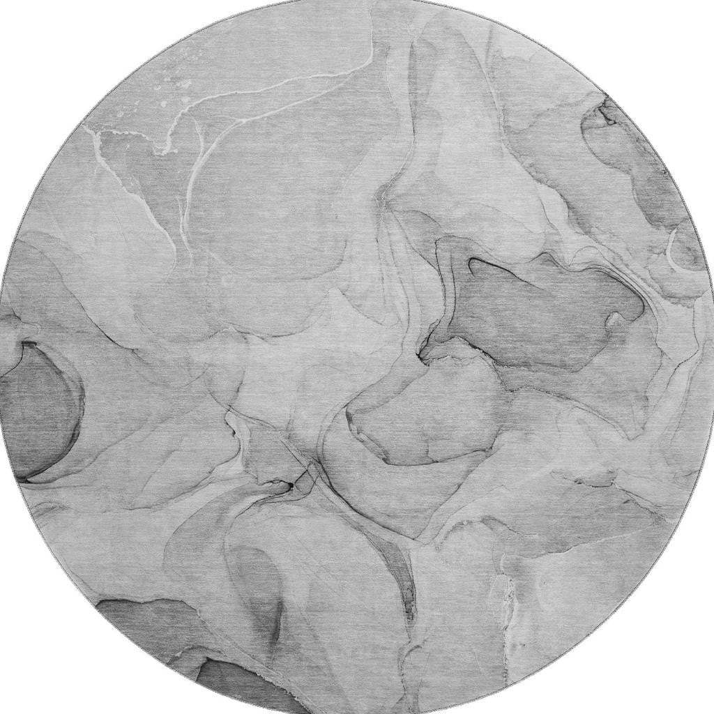 8' Gray And Ivory Abstract Washable Round Rug With UV Protection - HomeRoots - Flyclothing LLC
