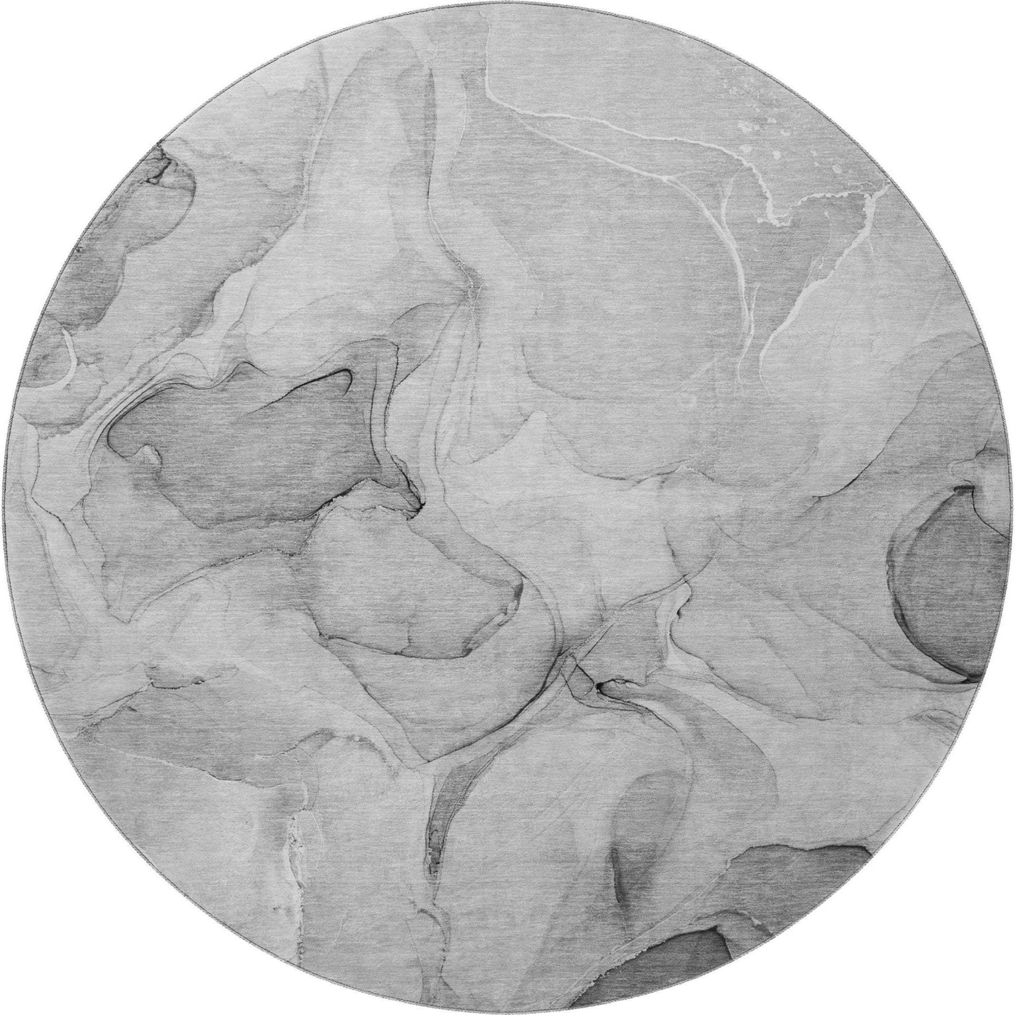 8' Gray And Ivory Abstract Washable Round Rug With UV Protection - HomeRoots - Flyclothing LLC