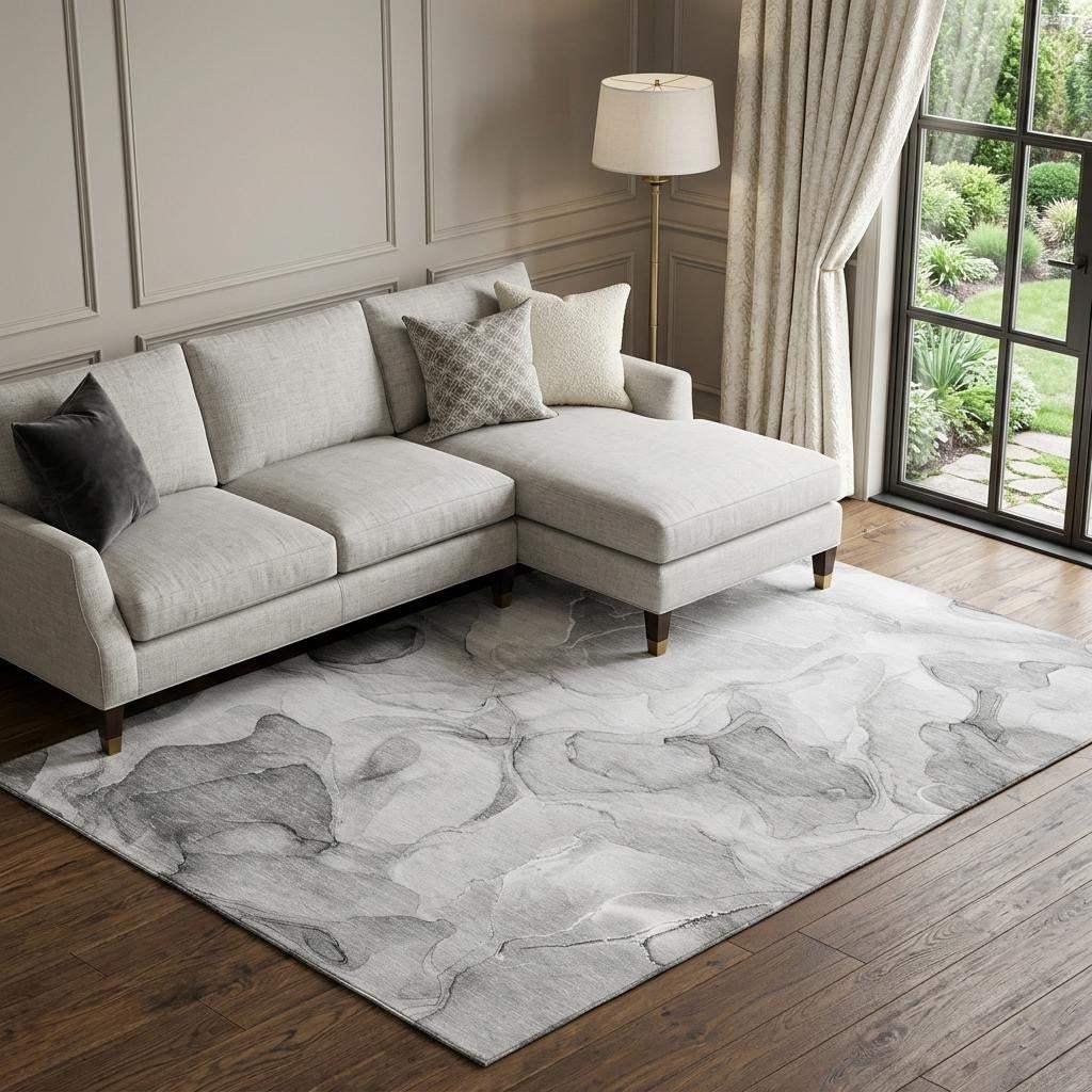 9' X 12' Gray And Ivory Abstract Washable Area Rug With UV Protection - HomeRoots - Flyclothing LLC