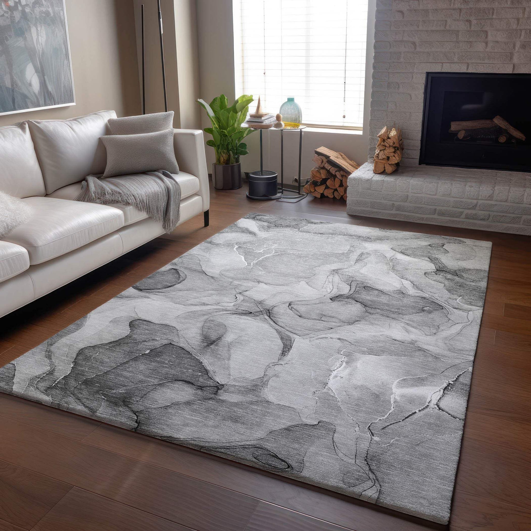 9' X 12' Gray And Ivory Abstract Washable Area Rug With UV Protection - HomeRoots - Flyclothing LLC