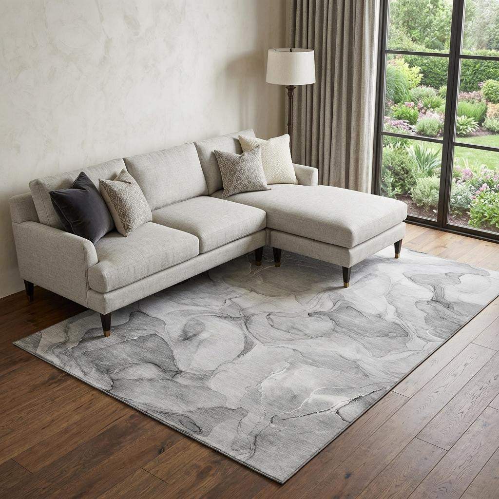 10' X 14' Gray And Ivory Abstract Washable Area Rug With UV Protection - HomeRoots - Flyclothing LLC