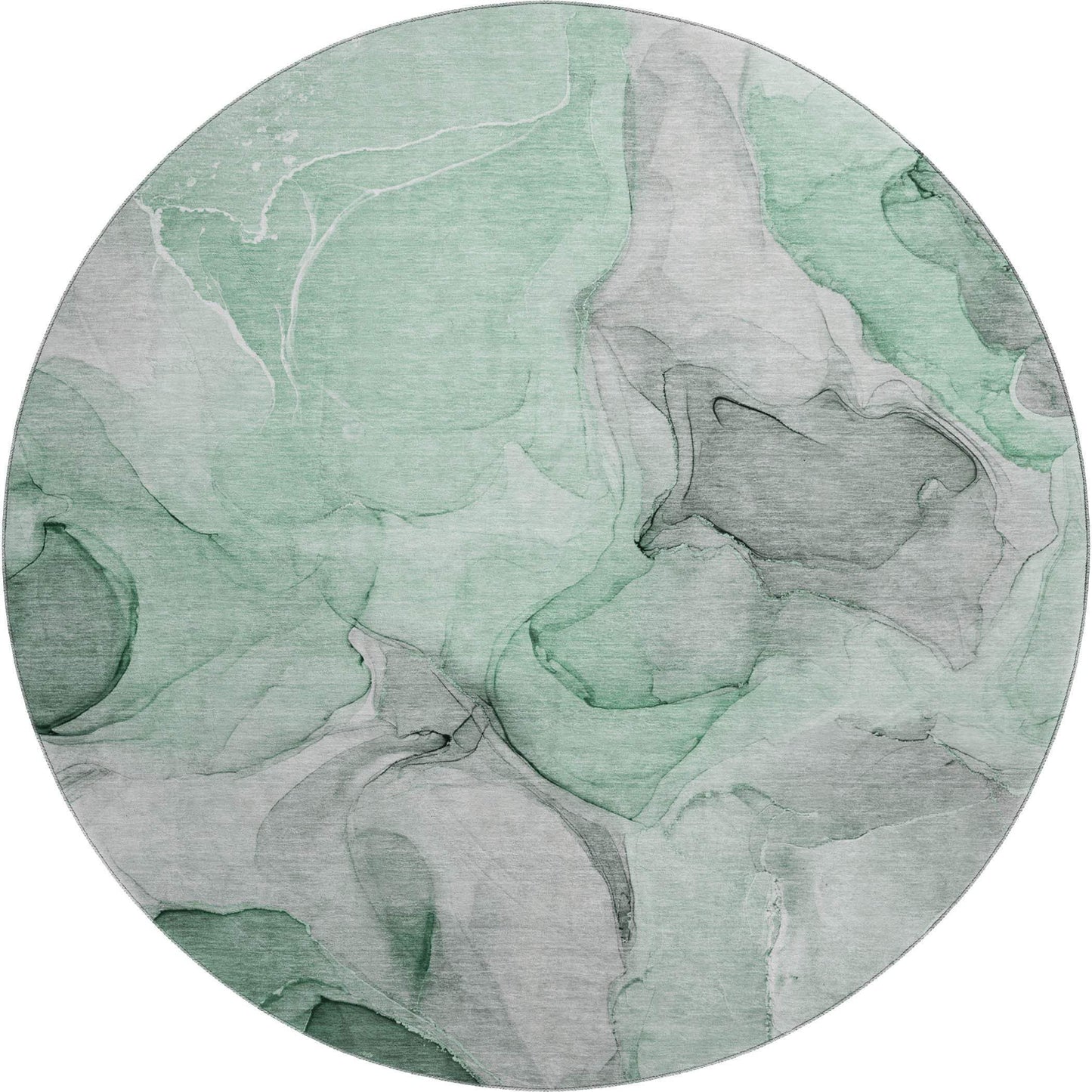 8' Green Gray And Ivory Abstract Washable Round Rug With UV Protection - HomeRoots - Flyclothing LLC