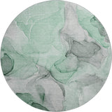 8' Green Gray And Ivory Abstract Washable Round Rug With UV Protection - HomeRoots - Flyclothing LLC