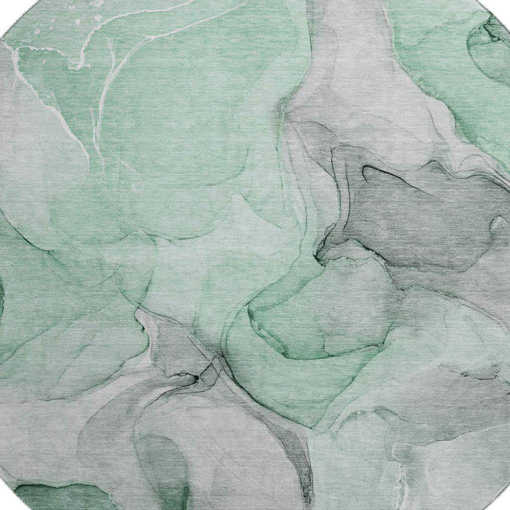 8' Green Gray And Ivory Abstract Washable Round Rug With UV Protection - HomeRoots - Flyclothing LLC