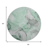 8' Green Gray And Ivory Abstract Washable Round Rug With UV Protection - HomeRoots - Flyclothing LLC