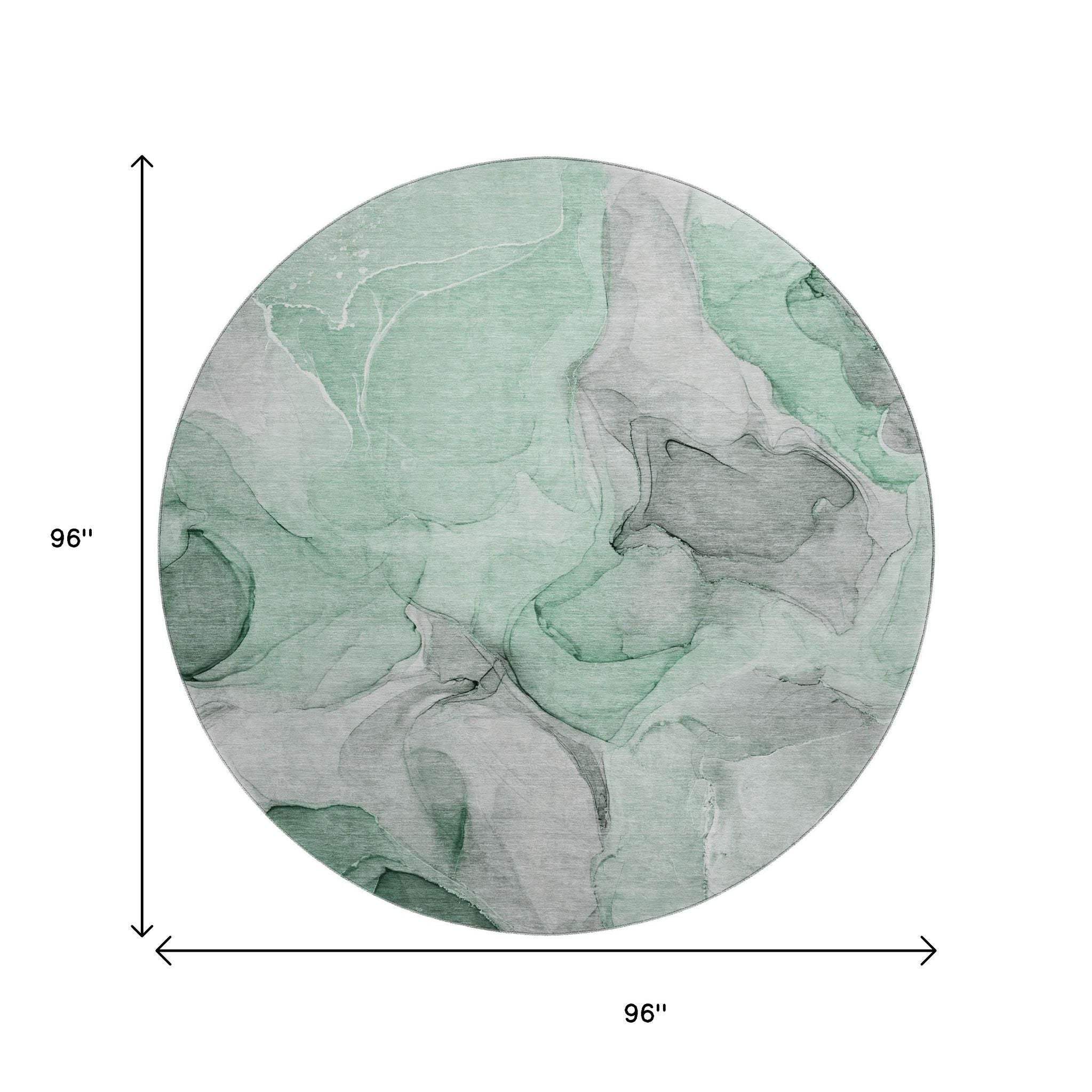 8' Green Gray And Ivory Abstract Washable Round Rug With UV Protection - HomeRoots - Flyclothing LLC