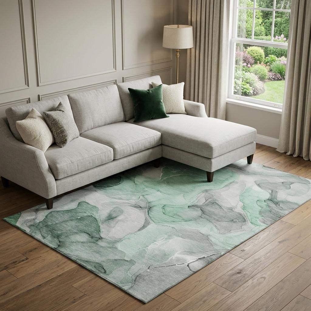 8' X 10' Green Gray And Ivory Abstract Washable Area Rug With UV Protection - HomeRoots - Flyclothing LLC