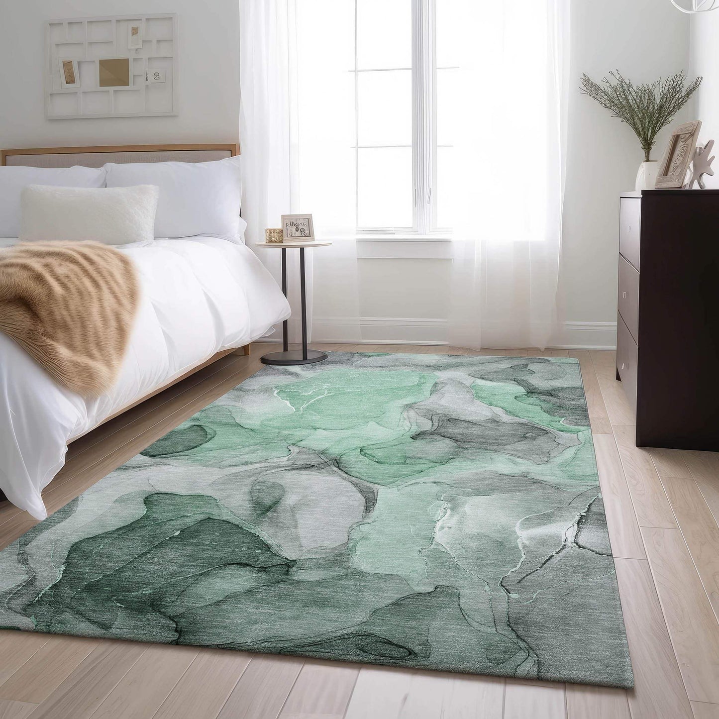 9' X 12' Green Gray And Ivory Abstract Washable Area Rug With UV Protection - HomeRoots - Flyclothing LLC