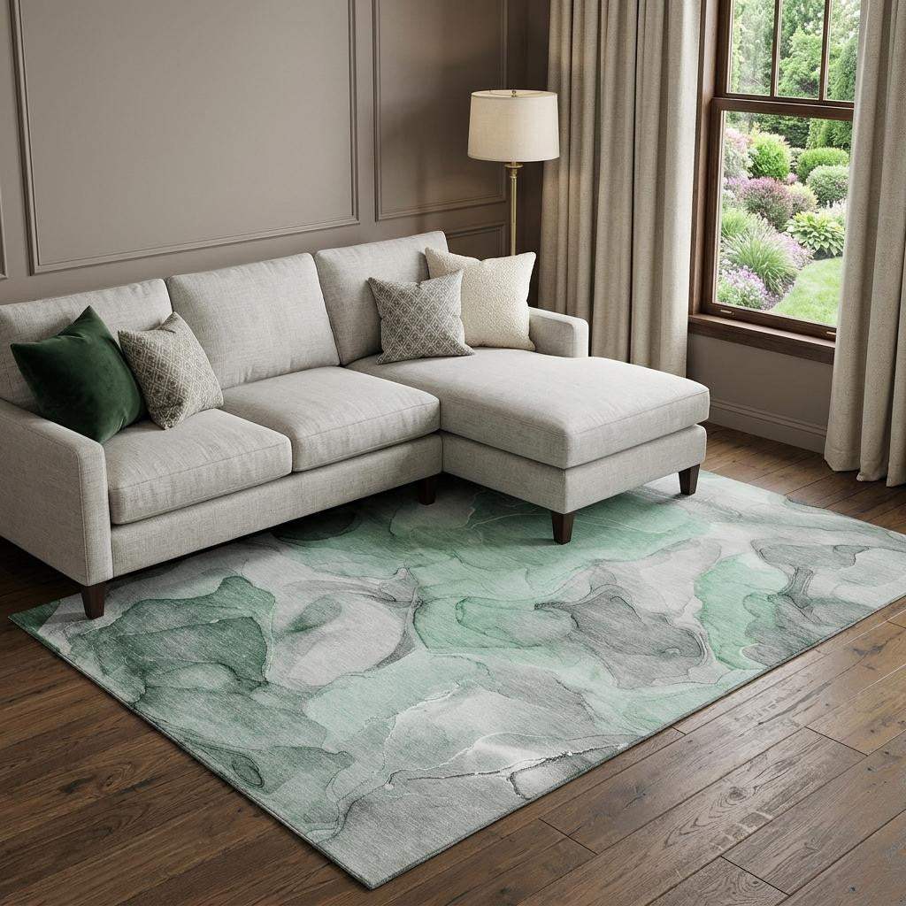 10' X 14' Green Gray And Ivory Abstract Washable Area Rug With UV Protection - HomeRoots - Flyclothing LLC