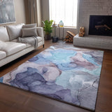 5' X 8' Navy Blue Purple And Gray Abstract Washable Area Rug With UV Protection - HomeRoots - Flyclothing LLC