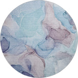 8' Navy Blue Purple And Gray Abstract Washable Round Rug With UV Protection - HomeRoots - Flyclothing LLC