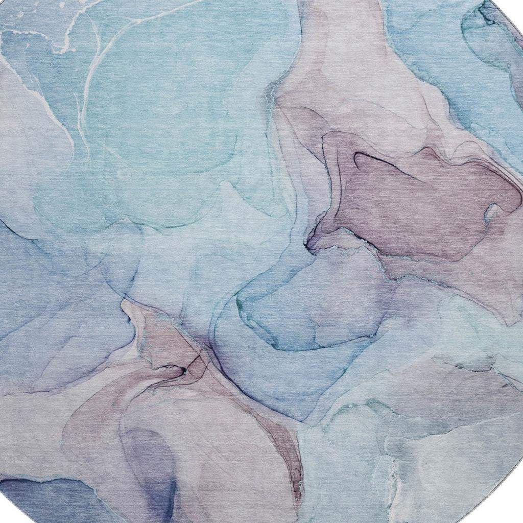 8' Navy Blue Purple And Gray Abstract Washable Round Rug With UV Protection - HomeRoots - Flyclothing LLC