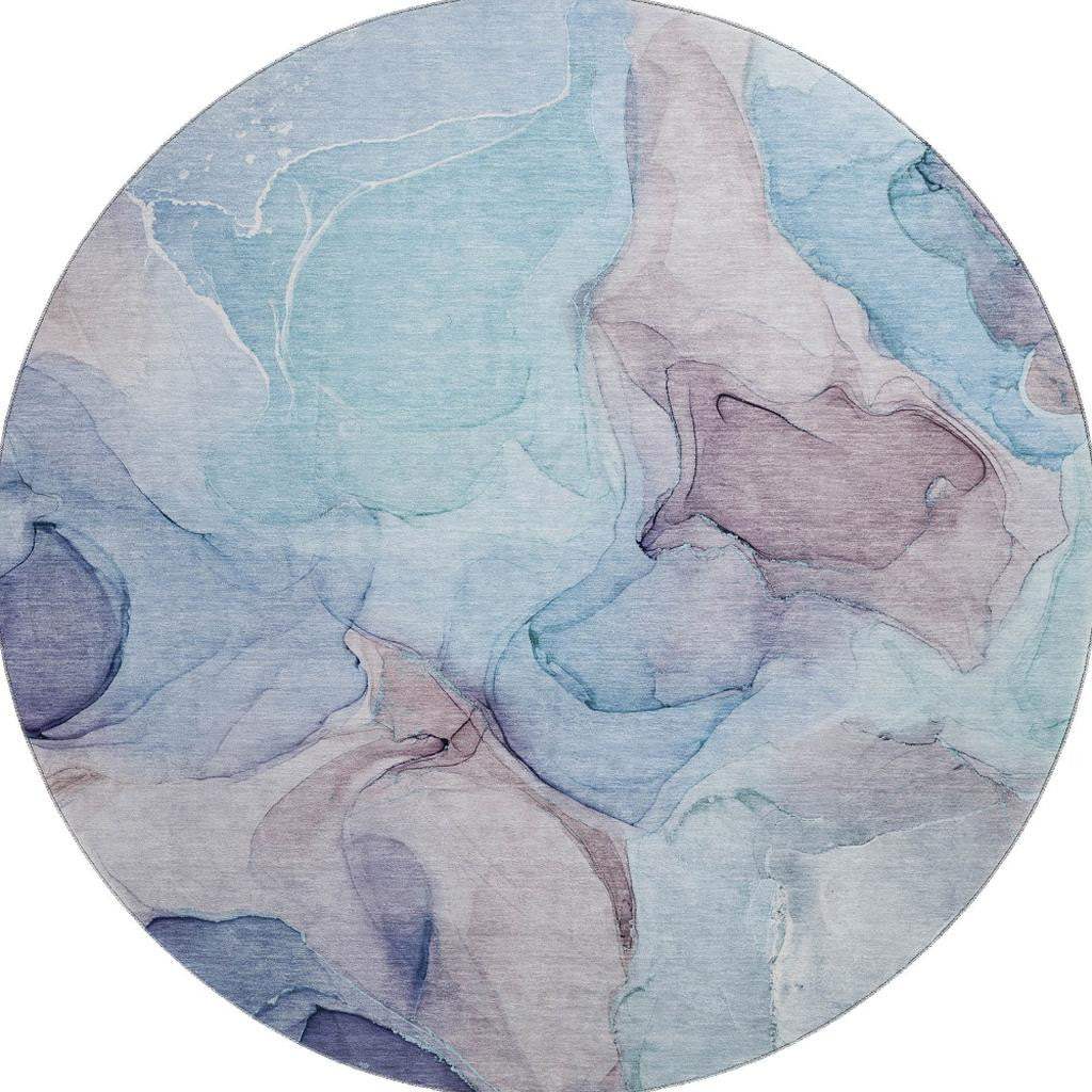 8' Navy Blue Purple And Gray Abstract Washable Round Rug With UV Protection - HomeRoots - Flyclothing LLC