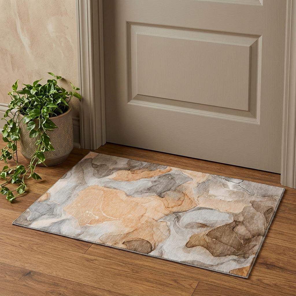 3' X 5' Orange Gray And Ivory Abstract Washable Area Rug With UV Protection - HomeRoots - Flyclothing LLC