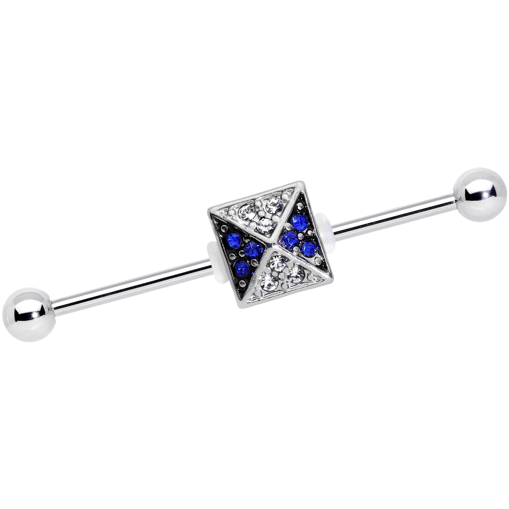 14G Blue Gem Square Charm Straight Industrial Barbell 38mm - BodyCandy - Flyclothing LLC