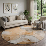 8' Orange Gray And Ivory Abstract Washable Round Rug With UV Protection - HomeRoots - Flyclothing LLC