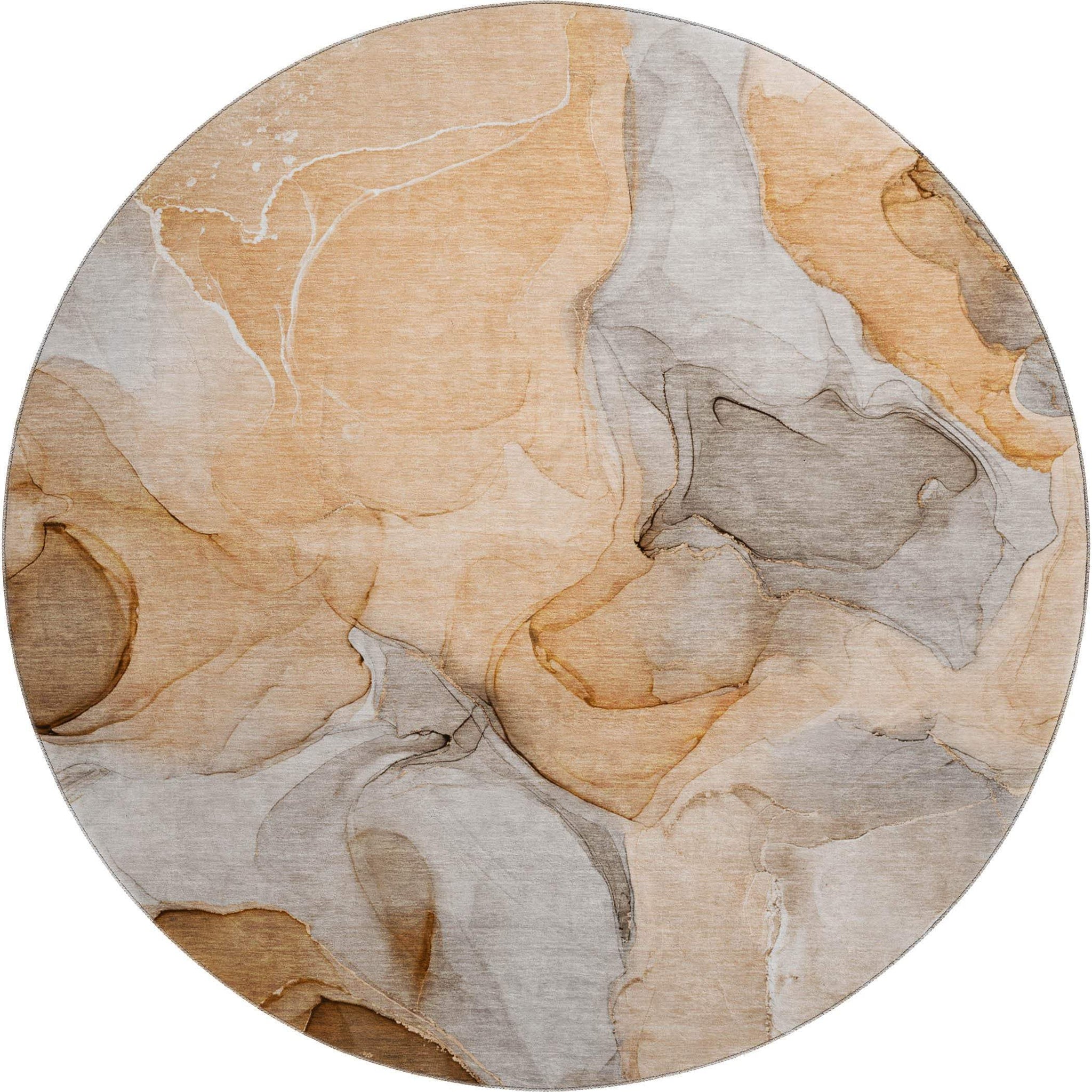8' Orange Gray And Ivory Abstract Washable Round Rug With UV Protection - HomeRoots - Flyclothing LLC
