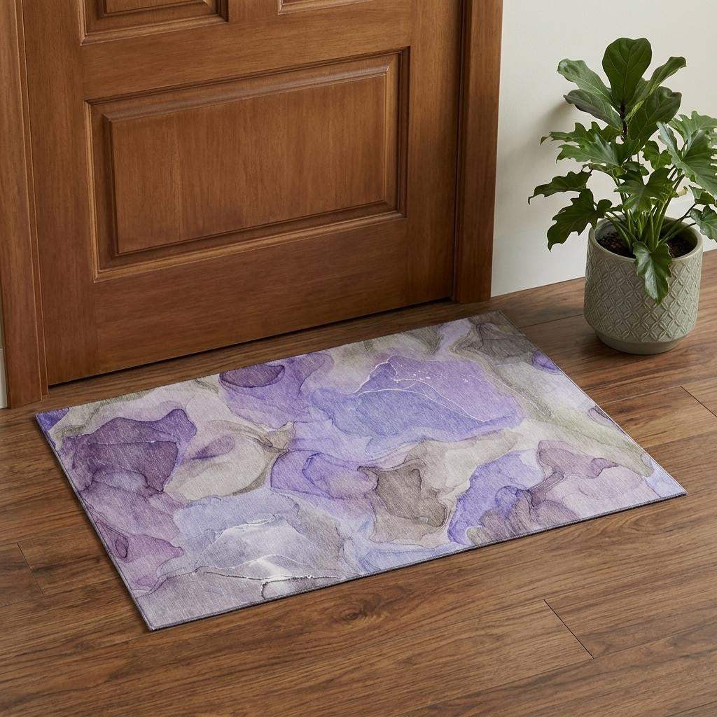 3' X 5' Purple And Gray Abstract Washable Area Rug With UV Protection - HomeRoots - Flyclothing LLC