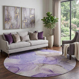 8' Purple And Gray Abstract Washable Round Rug With UV Protection - HomeRoots - Flyclothing LLC