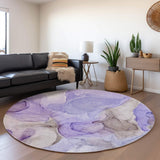 8' Purple And Gray Abstract Washable Round Rug With UV Protection - HomeRoots - Flyclothing LLC