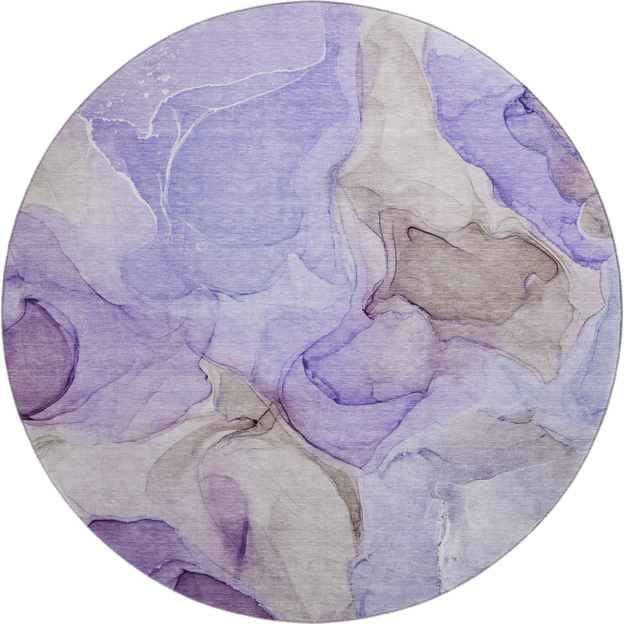 8' Purple And Gray Abstract Washable Round Rug With UV Protection - HomeRoots - Flyclothing LLC