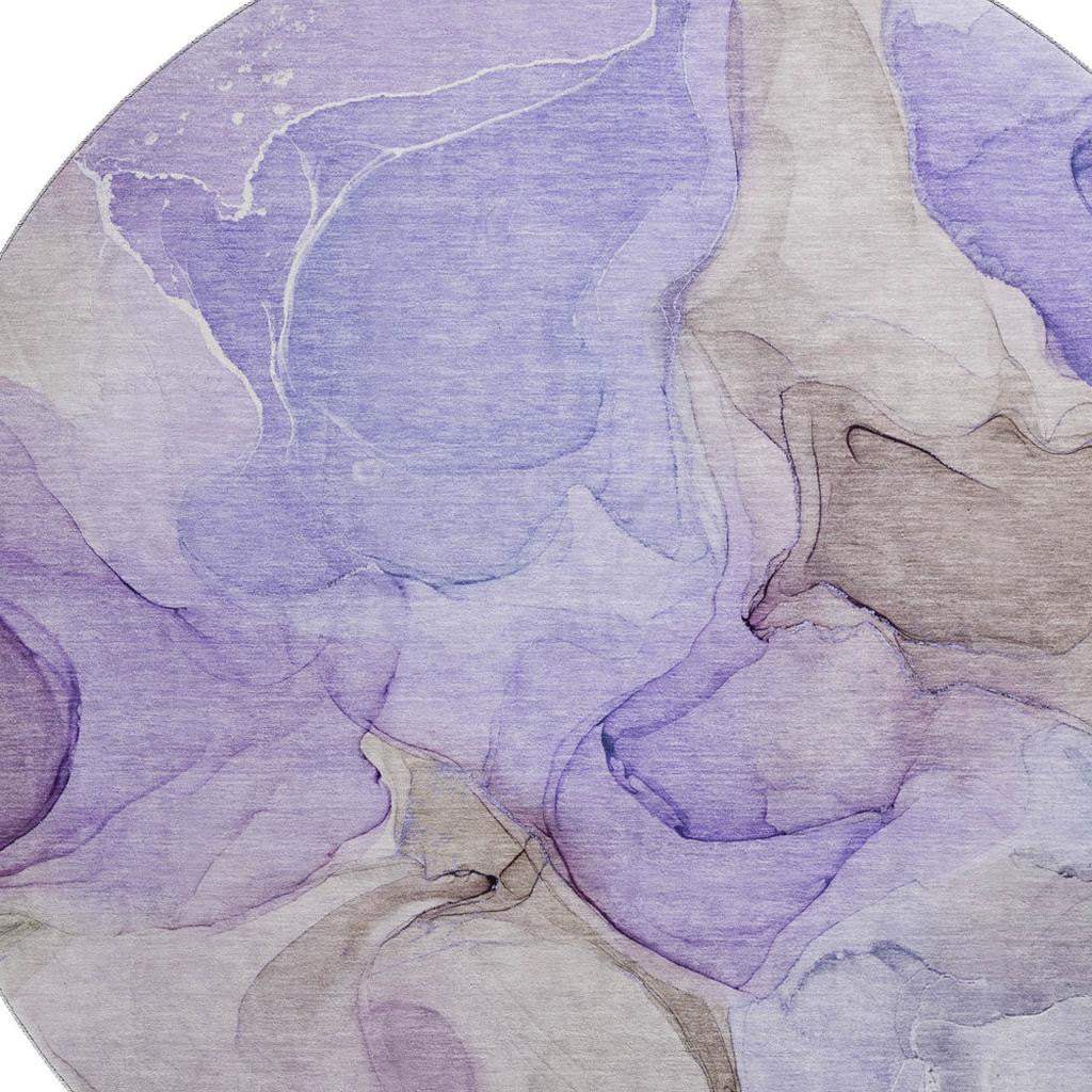 8' Purple And Gray Abstract Washable Round Rug With UV Protection - HomeRoots - Flyclothing LLC