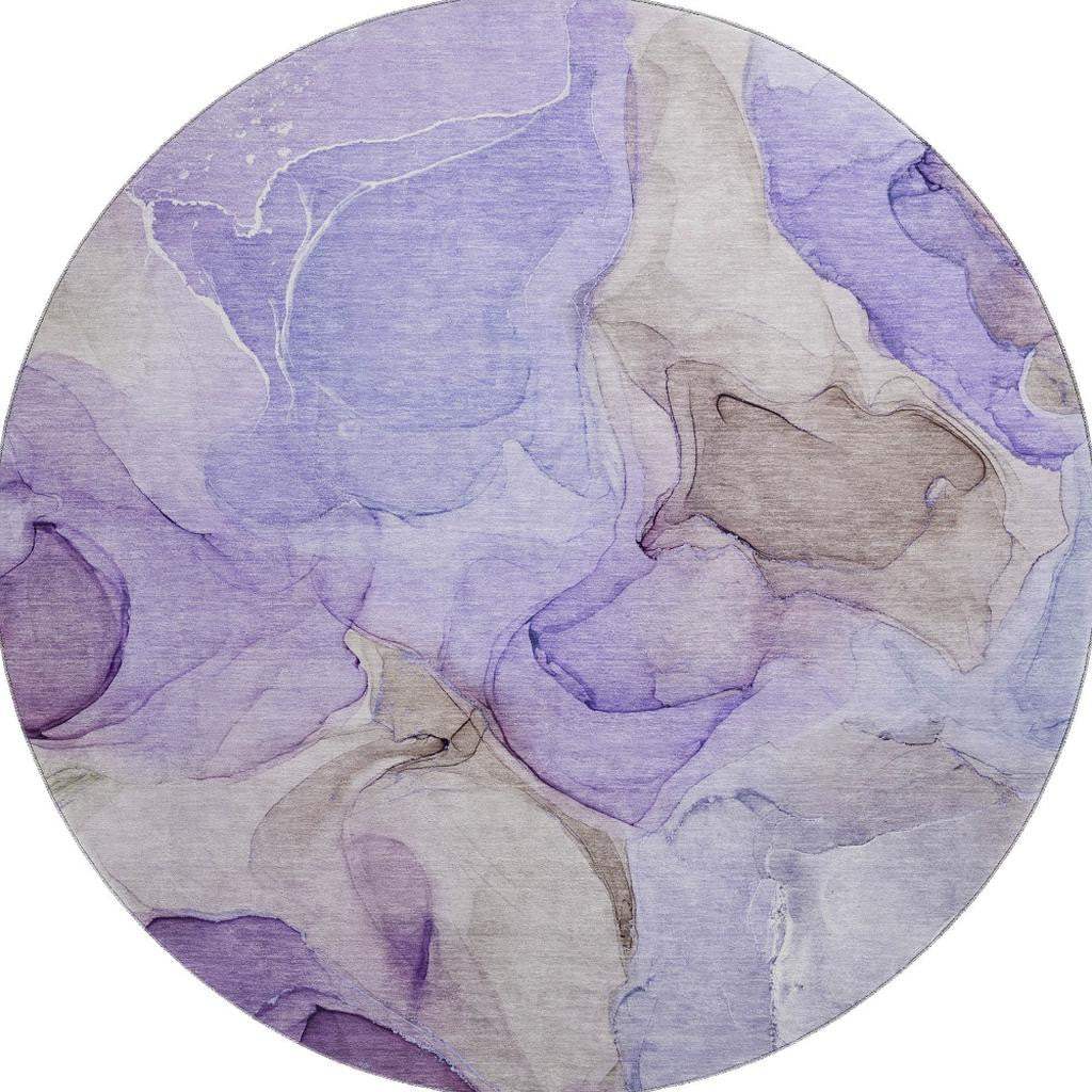 8' Purple And Gray Abstract Washable Round Rug With UV Protection - HomeRoots - Flyclothing LLC