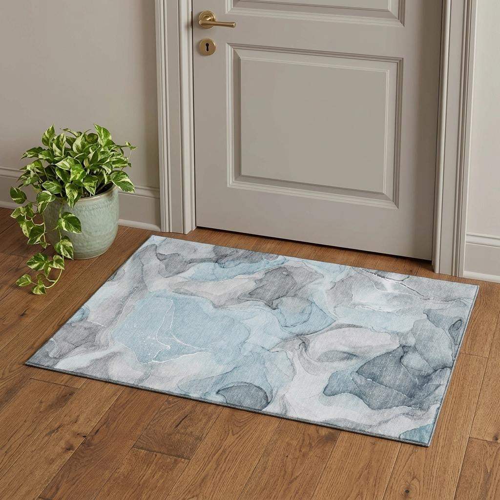 3' X 5' Teal And Gray Abstract Washable Area Rug With UV Protection - HomeRoots - Flyclothing LLC