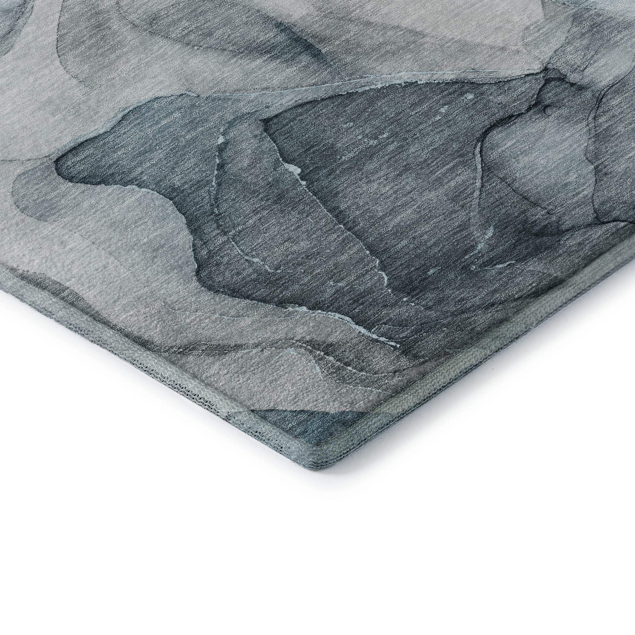 8' Teal And Gray Abstract Washable Round Rug With UV Protection - HomeRoots - Flyclothing LLC