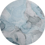 8' Teal And Gray Abstract Washable Round Rug With UV Protection - HomeRoots - Flyclothing LLC