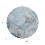 8' Teal And Gray Abstract Washable Round Rug With UV Protection - HomeRoots - Flyclothing LLC