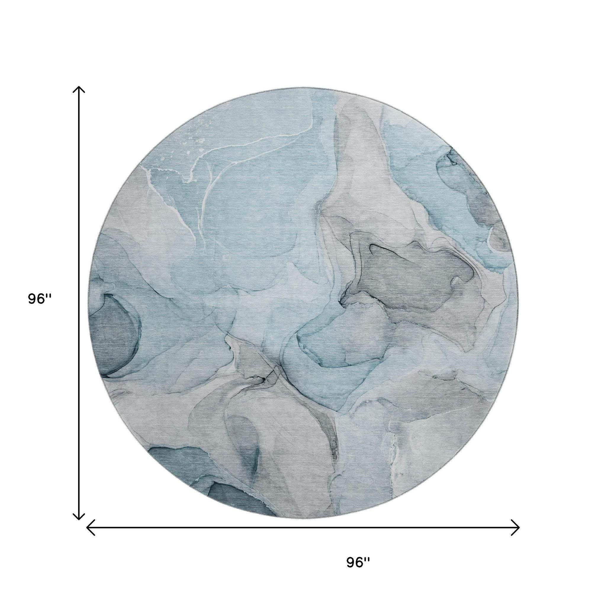 8' Teal And Gray Abstract Washable Round Rug With UV Protection - HomeRoots - Flyclothing LLC