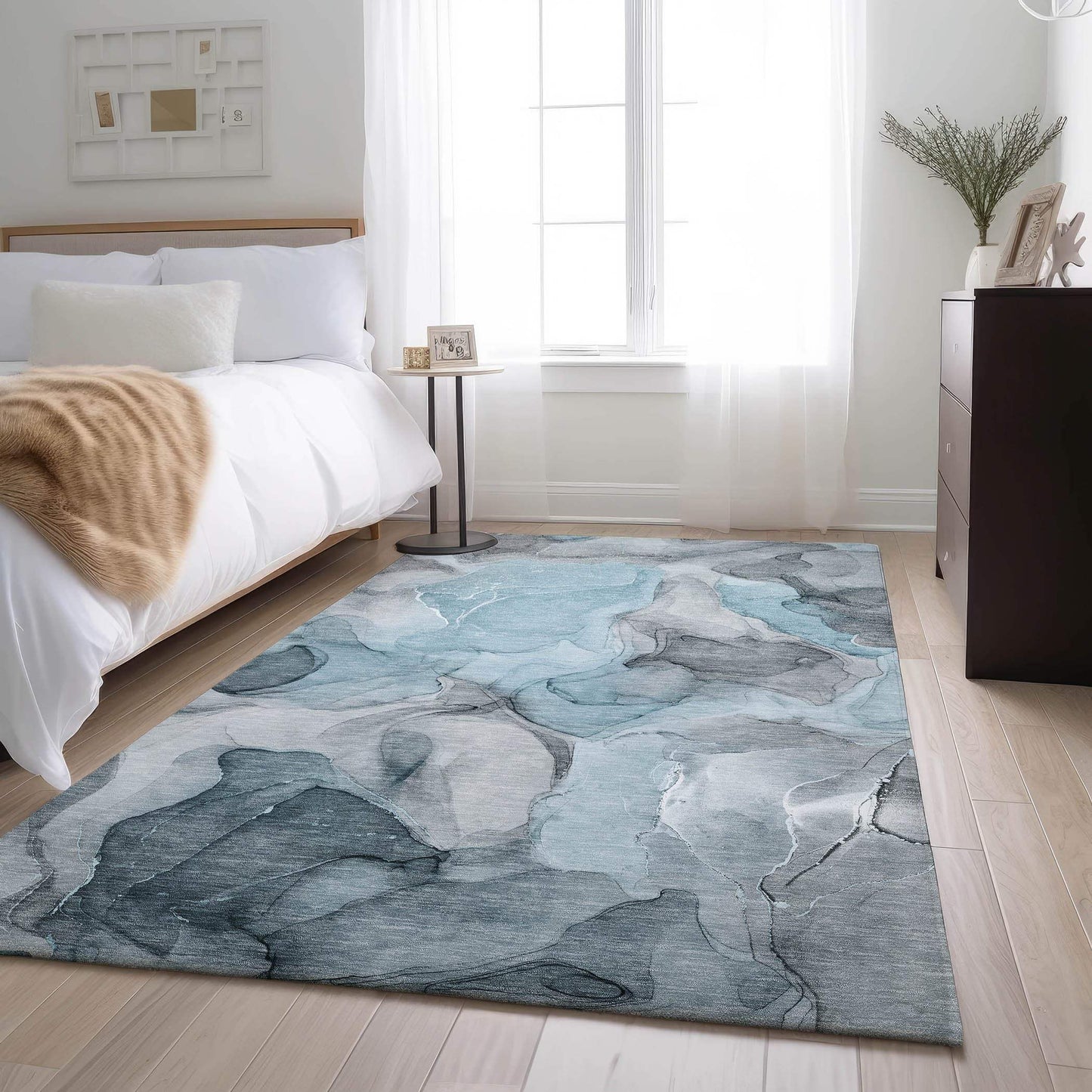 8' X 10' Teal And Gray Abstract Washable Area Rug With UV Protection - HomeRoots - Flyclothing LLC