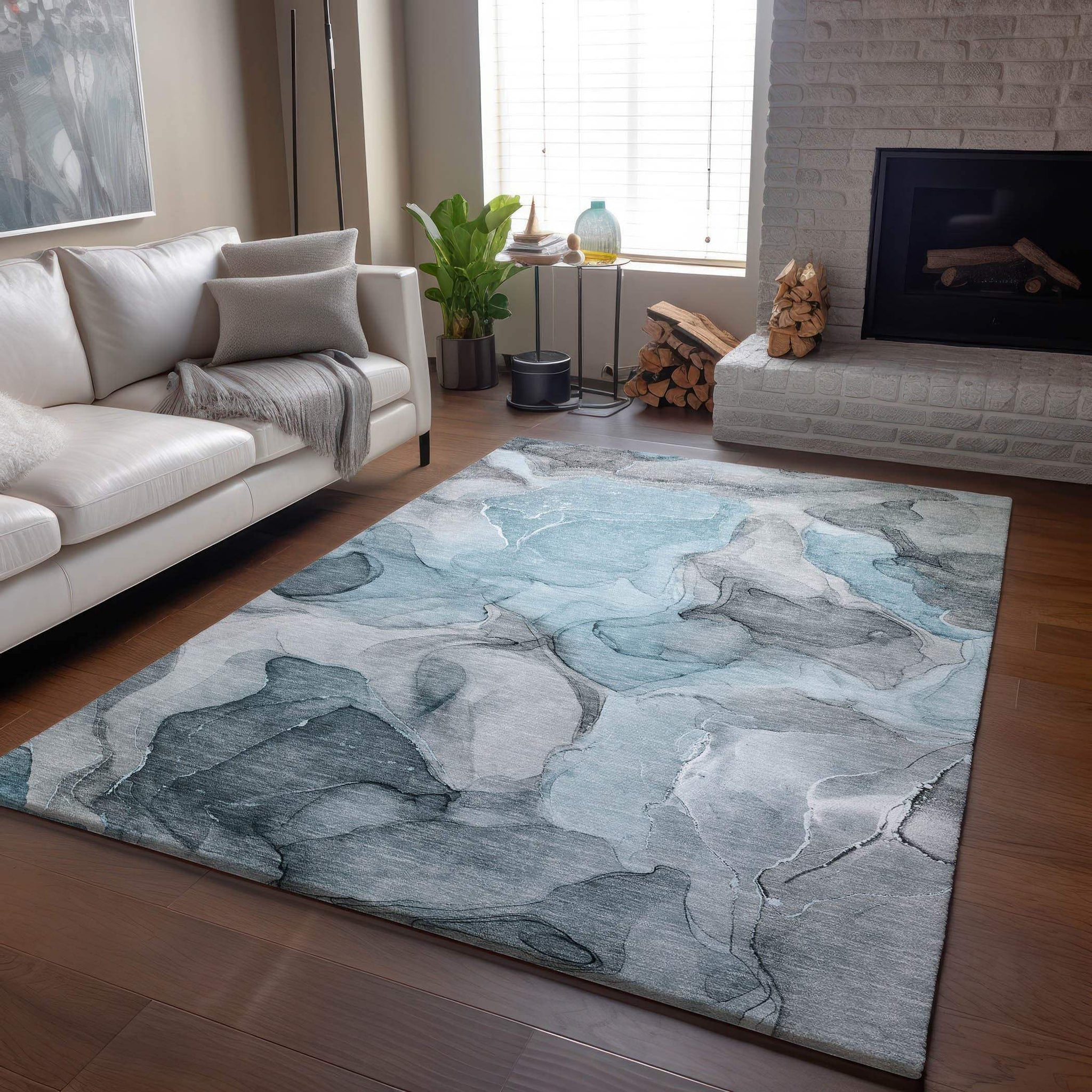 8' X 10' Teal And Gray Abstract Washable Area Rug With UV Protection - HomeRoots - Flyclothing LLC