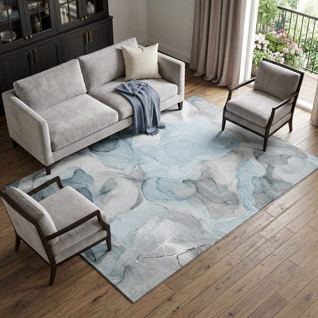 8' X 10' Teal And Gray Abstract Washable Area Rug With UV Protection - HomeRoots - Flyclothing LLC